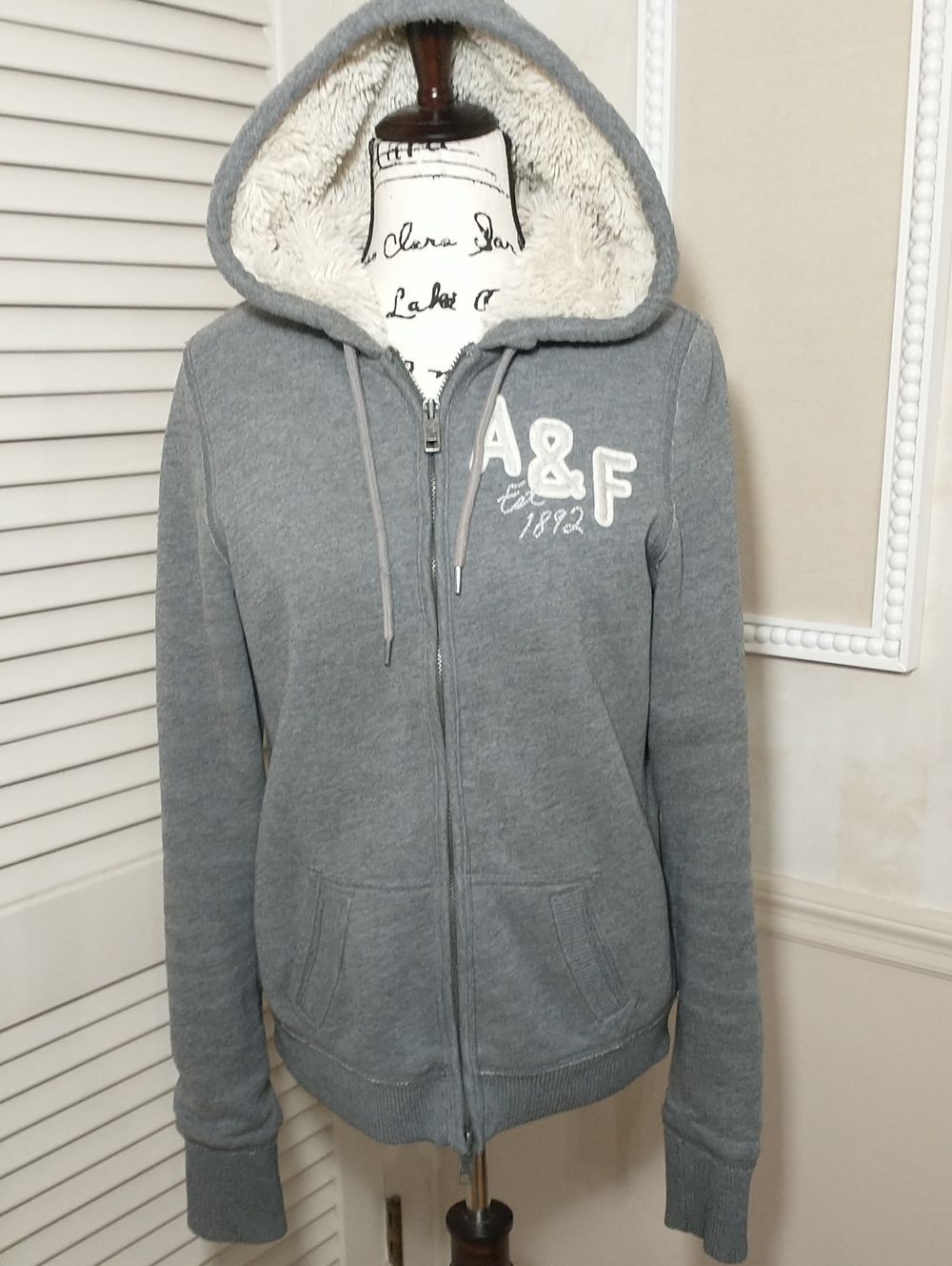 Y2K Abercrombie & Fitch Fur Lined Gray Full Zip Hoodie, Vintage, Gilmore Size XL